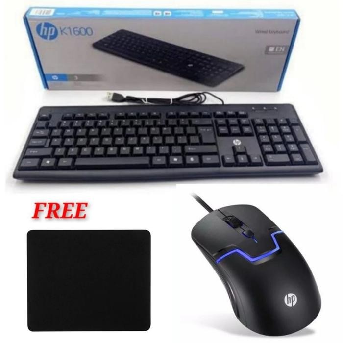 PAKET KEYBOARD USB HP K-1600 + MOUSE GAMING HP M100 + MOUSEPAD 20X24CM
