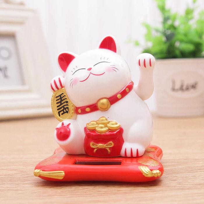 Lucky Cat Kucing Patung Kucing Hoki Bergerak Mobil 2.5In Dashboard Solar Hiasan Dashboard Mobil Lucu