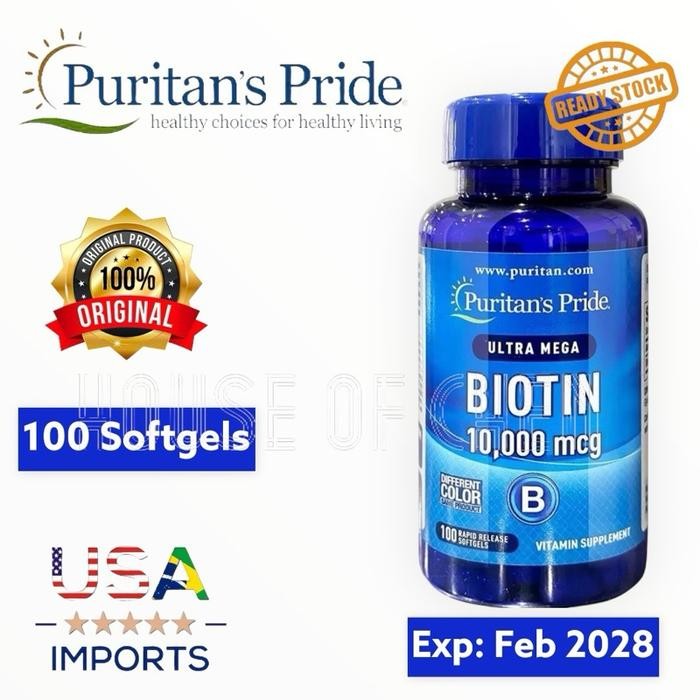 PURITAN Biotin 10000 mcg - isi 100 Softgels - Puritan's Pride USA