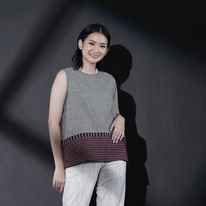 NONA RARA-Pangkur Lurik T1593,Baju kerja blouse batik wanita modern