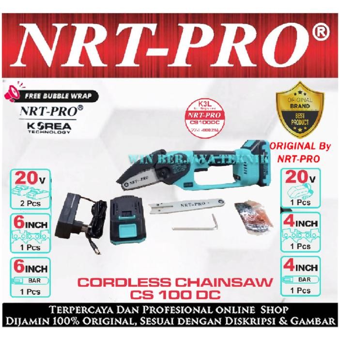 Mini Chainsaw Baterai Cordless 6 & 4 Inch NRT PRO CS 100 DC