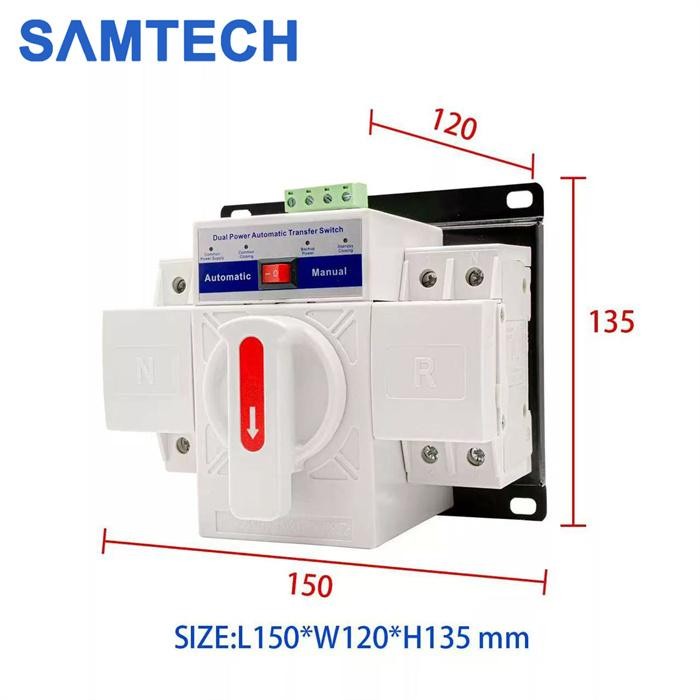 ATS 63A 2P Automatic Transfer Switch 63A 2P Otomatis untuk PLN dan Genset Inverter 2P 63A