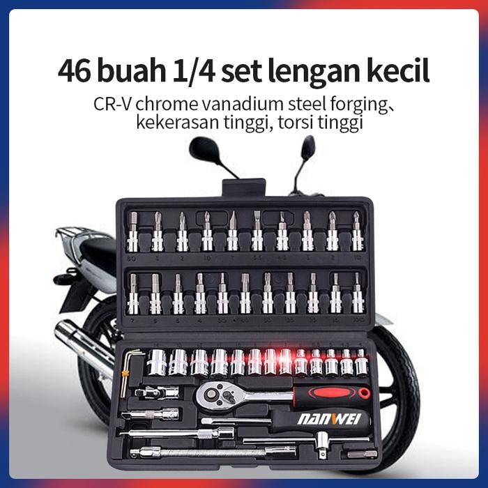 Baru Kunci Socket Set 46Pcs 1/4" - Alat Perbaikan Motor & Mobil,
