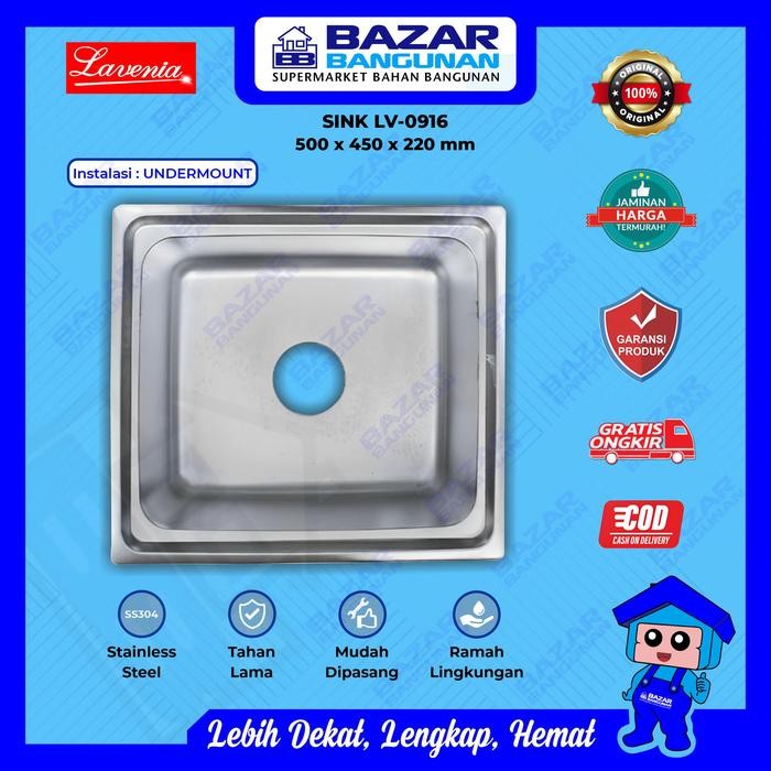 DISKON Lavenia - Kitchen Sink Wastafel Bak Cuci Piring Dapur LV 0916 Stainless Steel Undermount Toto