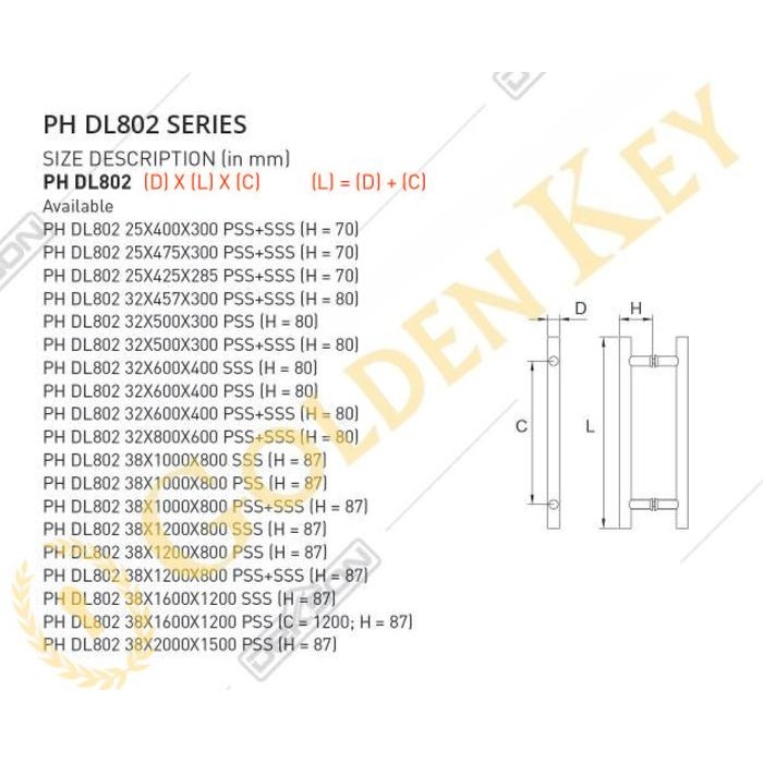 Pull Handle H Dekson Dekkson Dl 802 Pipa Pintu Ph Dl802 38X1600 Pss