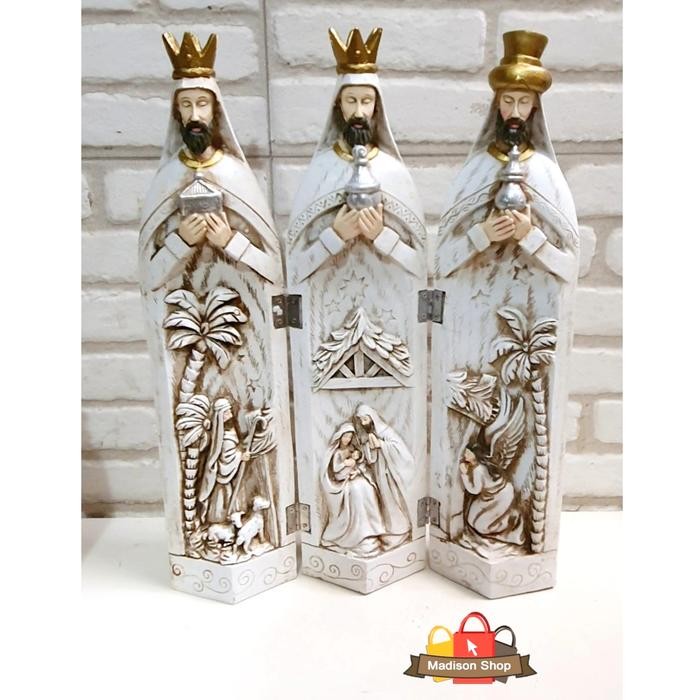Ukiran Kayu Patung Yesus 3 Raja Majus Kado Natal Patung Doa Katolik