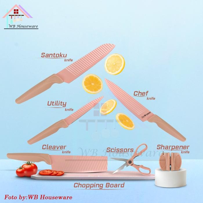 Stein Steincookware Neo Blade Stainless Steel Knives Set Pink /Non Stick Knife Alat Masak Pisau Baja