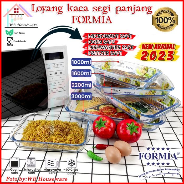Formia Loyang Kaca Segi Panjang Tahan Panas / Prasmanan Wadah Saji Makanan / Baking Tray Pan /