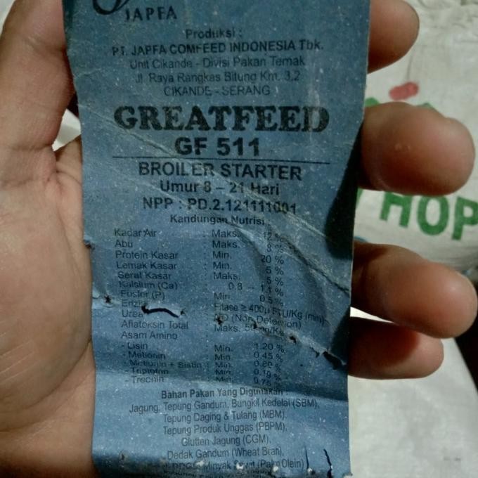Pakan Ayam Broiler Starter Gf 511 Japfa Comfeed Repack 1 Kg