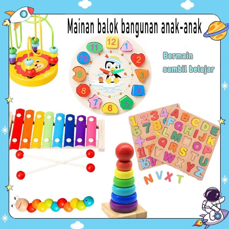 

CongraAZT Mainan Anak Basic Kayu Edukasi Sensory Montessori Mini Round Beads/Sensory Play