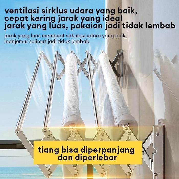 Olhome Jemuran Baju Tempel Dinding Jemuran Pakaian Lipat Stainless Stee Jemuran Tempel Dinding