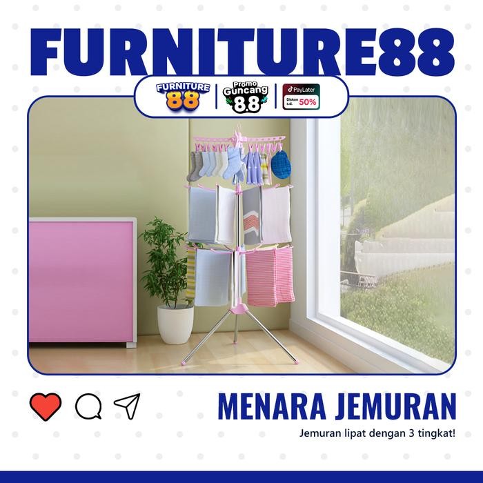 Ikea Livien - Jemuran Lipat Menara Jemuran 3 Susun Jemuran Baju Jemuran Pakaian Jemuran Serbaguna