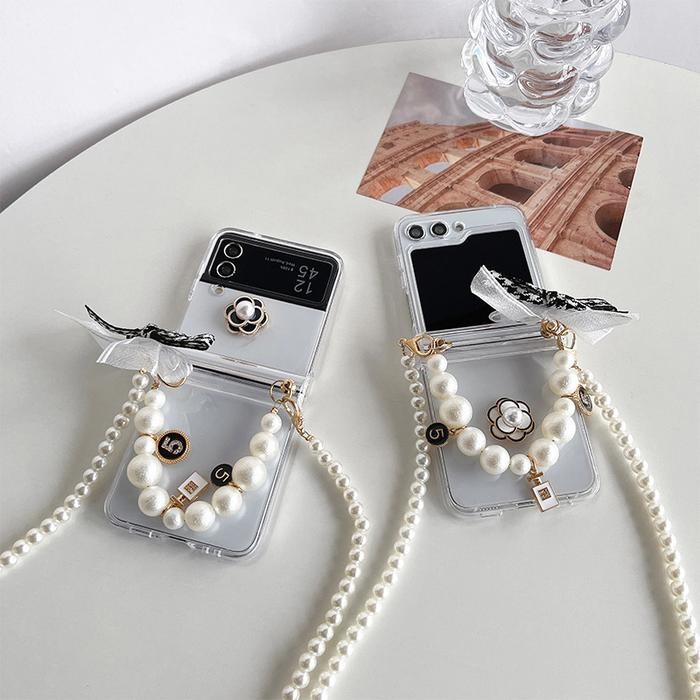 sling pearl double long chain case bening samsung galaxy z flip 3 4 5