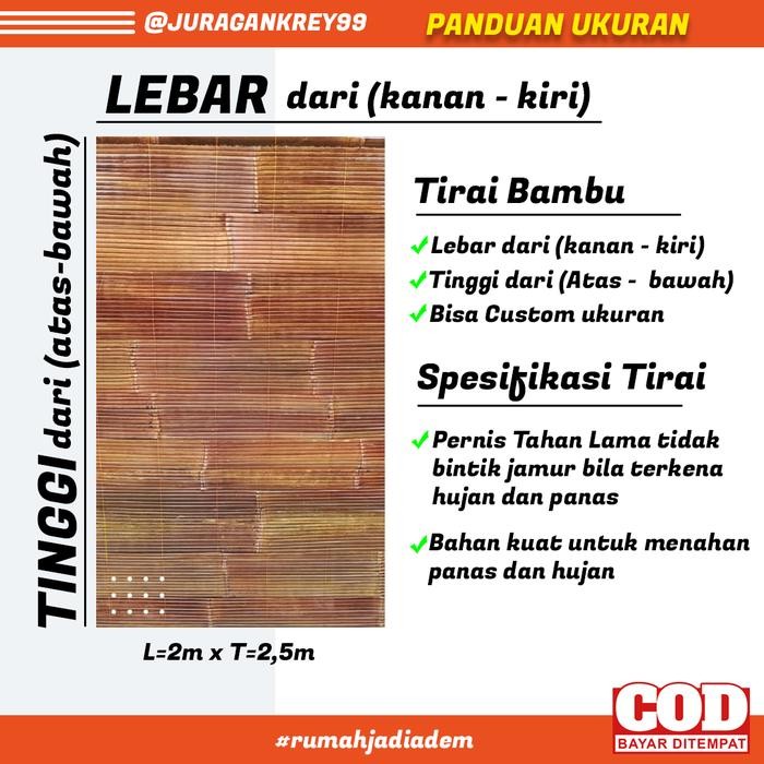 TIRAY KREY BAMBU SAWIT TIRAI KREI OUTDOOR UKURAN 2X1,5 METER TINGGAL PASANG SUDAH DAPAT PENGGULUNG