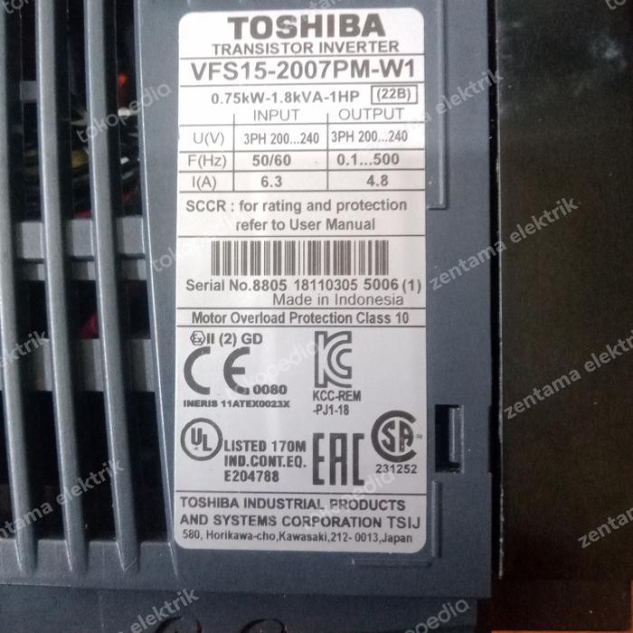 INVERTER TOSHIBA 0,75KW INPUT 3PASE 220V VFS15-2007PM-W1