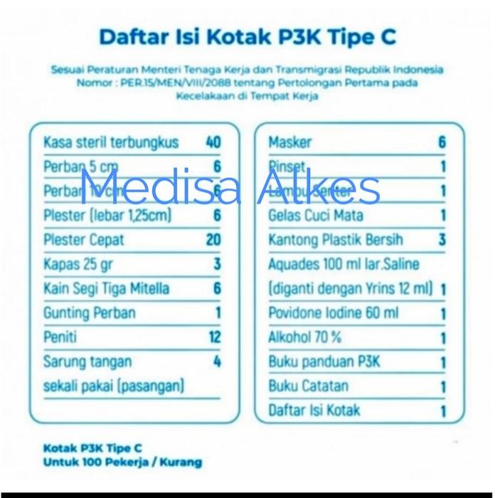 ISI PAKET P3K DINDING TIPE C / ISI PAKET P3K TIPE C