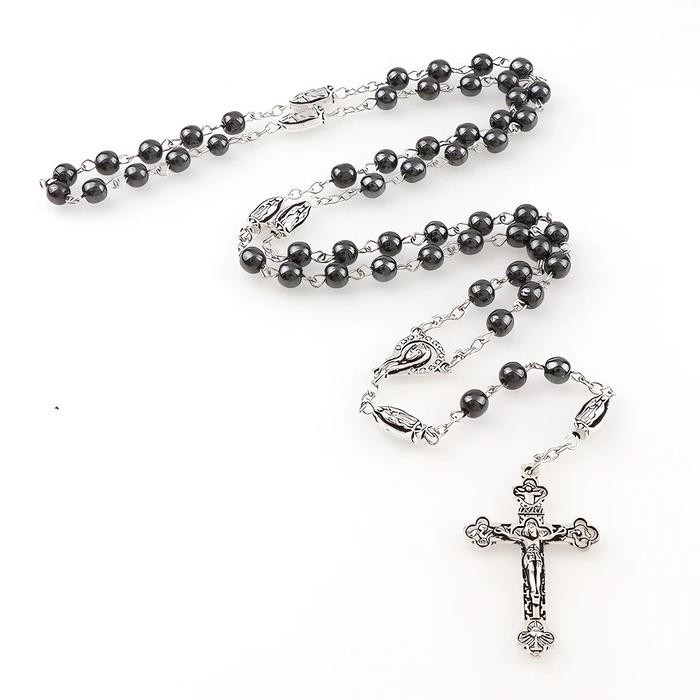 Kalung Rosario Bunda Maria Batu Alam Hematite - Rosario Batu Asli - Rosario Bapa Kami - Rosario