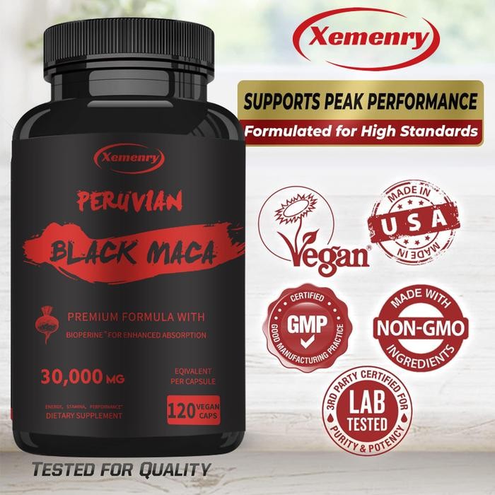 Kapsul Akar Maca Hitam Xemenry Akar Maca Hitam Peru untuk Pria dan Wanita Kapsul Akar Maca Hitam