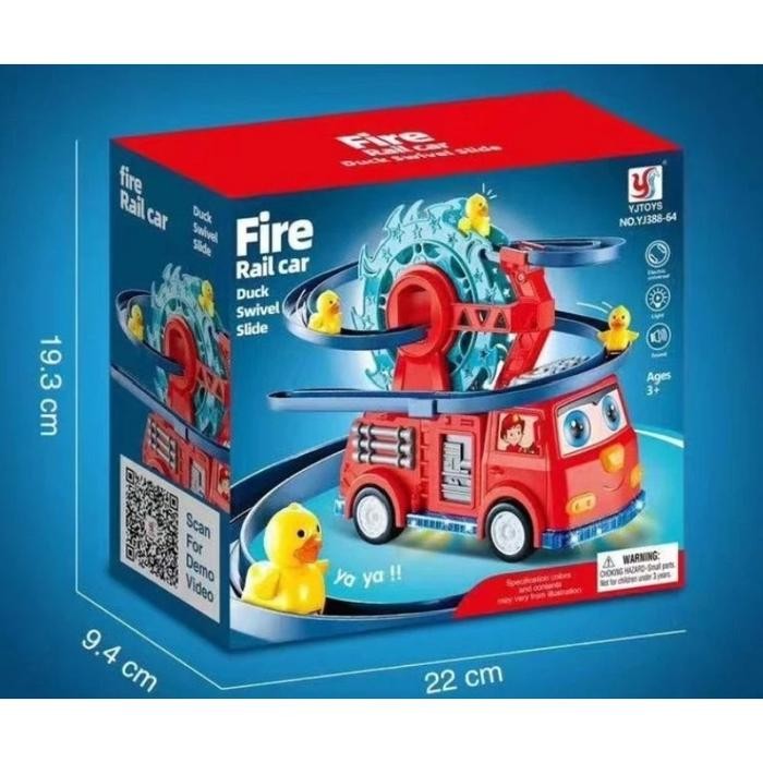 Mainan Anak Mobil Pemadam Perosotan Putar Bebek / Fire Rail Car Duck Swivel Slide Yj388-64 - Toy