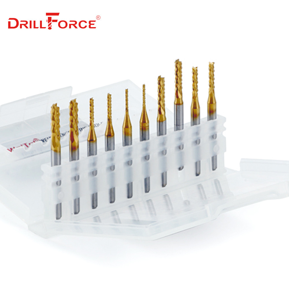 10PCS PCB Milling Cutter 0.5mm-3.175mm Titanium Milling Corn Milling