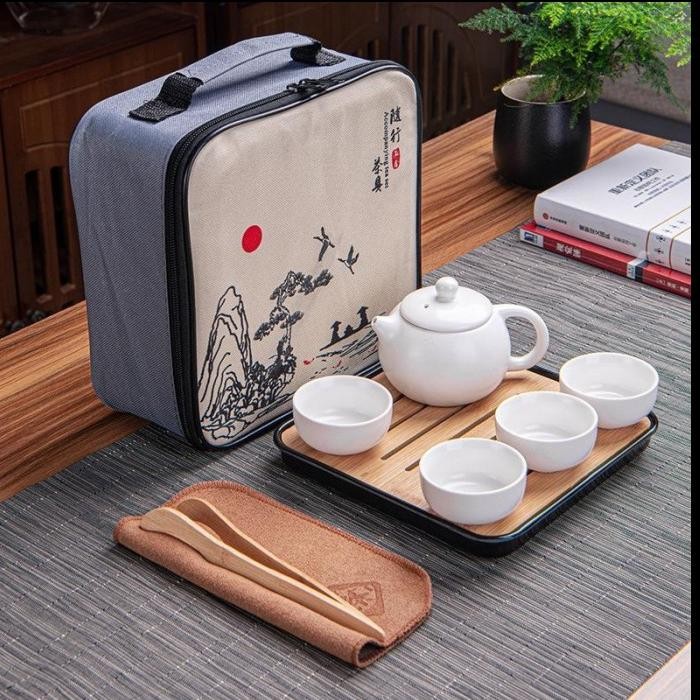 Chinese Tea Pot Ceramic Set Travel Bag / Cangkir Teko Set Keramik
