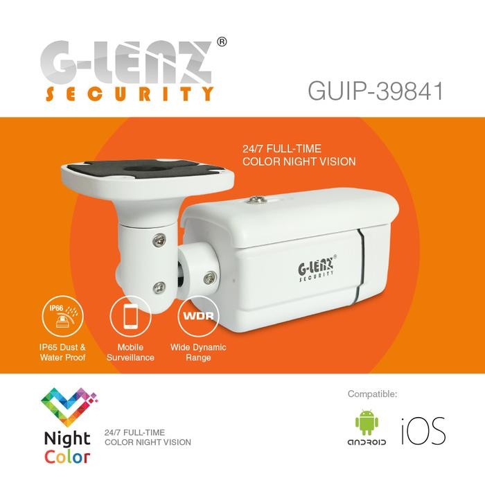 GLENZ CCTV Outdoor GUIP 39841 Night Color IP Camera HD 4MP Kamera CCTV Full Color Night Vision LED