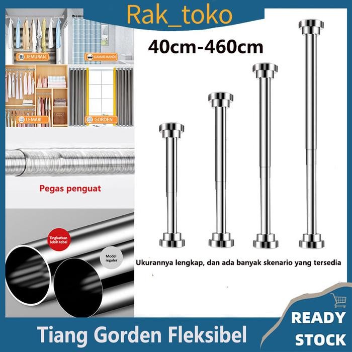 40cm-460cm Tiang gorden fleksibel Tiang Tongkat fleksibel Besi Gorden Tiang jemuran fleksibel