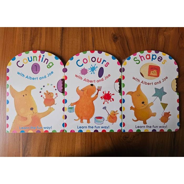 

Buku edukasi anak, Learn with Albert and Joe: Counting, Shapes and Colours, Boardbook
