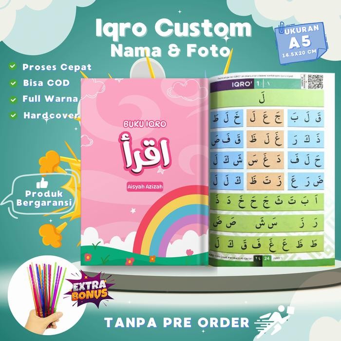 IQRO CUSTOM HARD COVER FULL COLOR NAMA ANAK CETAK FOTO IQRA BERWARNA TERBARU MILENIAL SOFT COVER