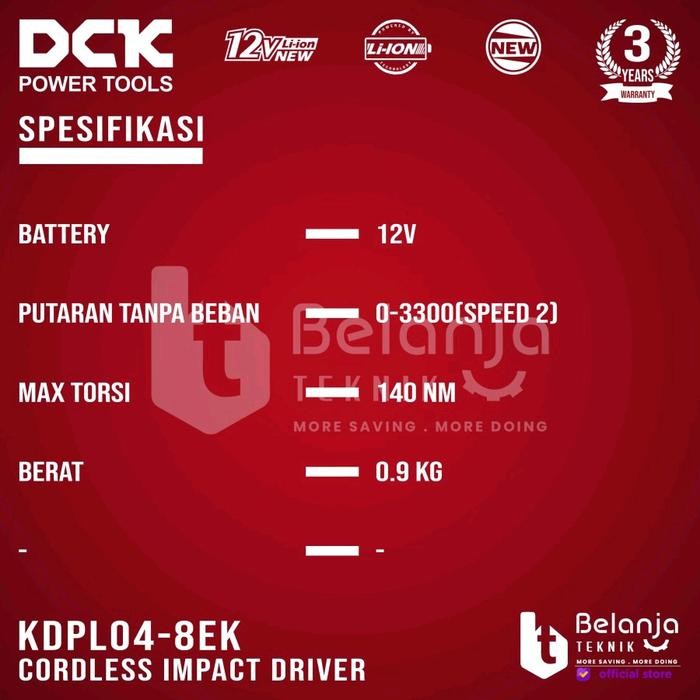 DCK Brushless Impact Driver Cordless 12V KDPL04-8EK Bor Obeng KDPL 04