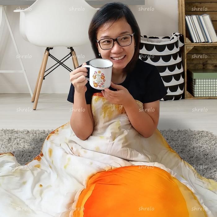 Selimut Dewasa Shrelo Telor Ceplok Telur Mata Sapi Ekonomis Printed Satu Sisi Untuk Tidur Santai