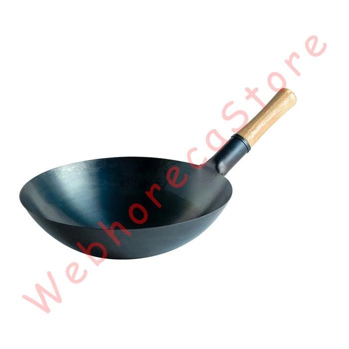 PREMIUM WokMaster Blacksteel Wok 34cm Wooden Handle/ Wajan Kuali Hitam 14"