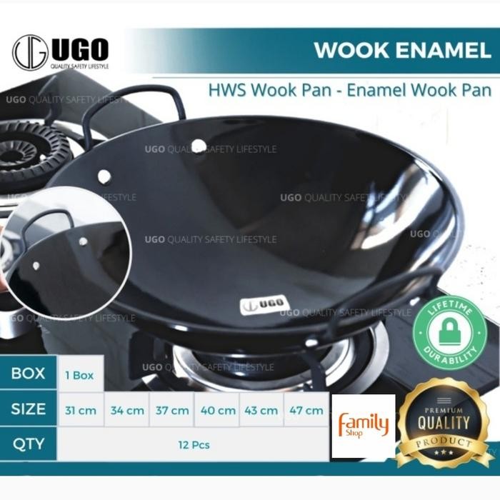PREMIUM Kuali Wajan Hitam Anti Lengket Enamel Wok Penggorengan Hitam 43 cm