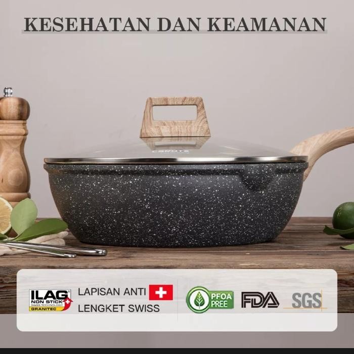 PREMIUM Panci CAROTE DEEP FRYPAN FRY PAN 24CM 24 CM SERBAGUNA TUTUP lid granit