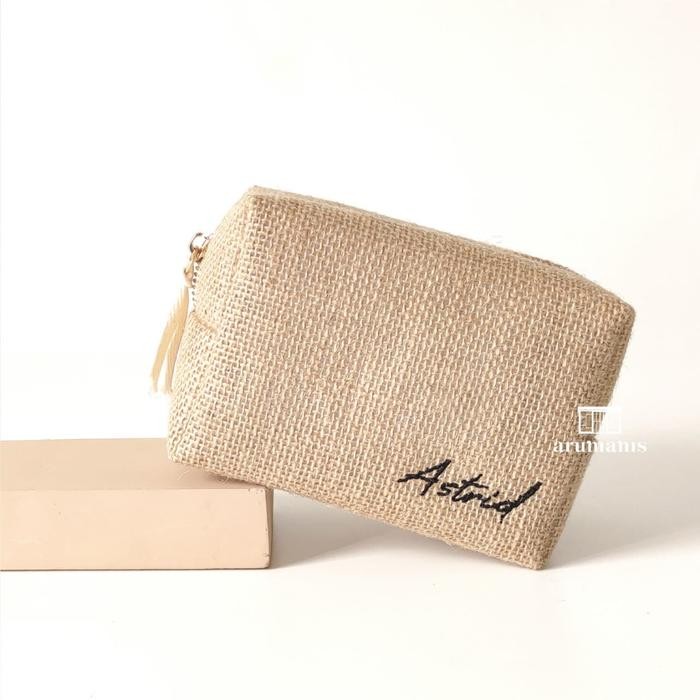 PREMIUM JUTE POUCH KOTAK / POUCH GONI KOTAK PERSONALIZED NAMA