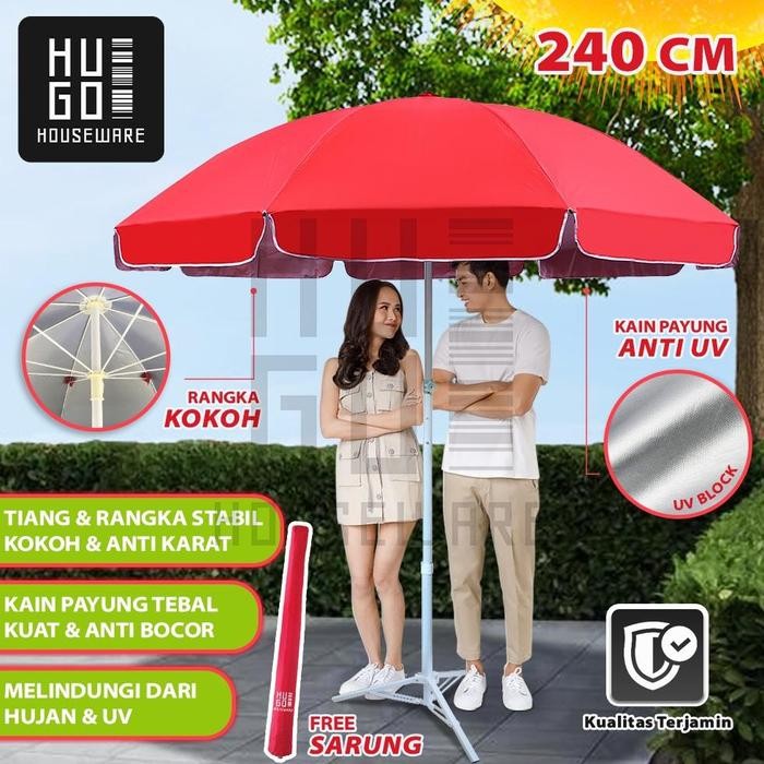 PREMIUM HUGO Payung Jualan 240 CM Payung Tenda Taman Pantai Cafe Bazar Lapak