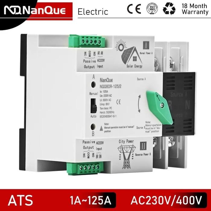 ATS Switch Dual Power Automatic Transfer 2P 125A 63A 100A AC DC Solar