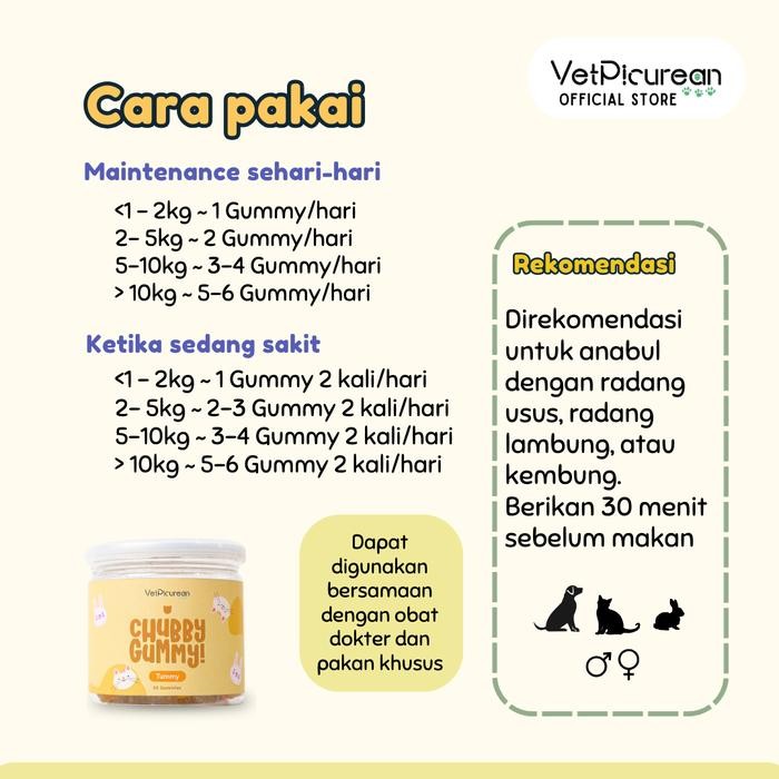VETPICUREAN CHUBBY GUMMY TUMMY VITAMIN ANJING KUCING UNTUK DIARE - SUPERFOOD PENCERNAAN