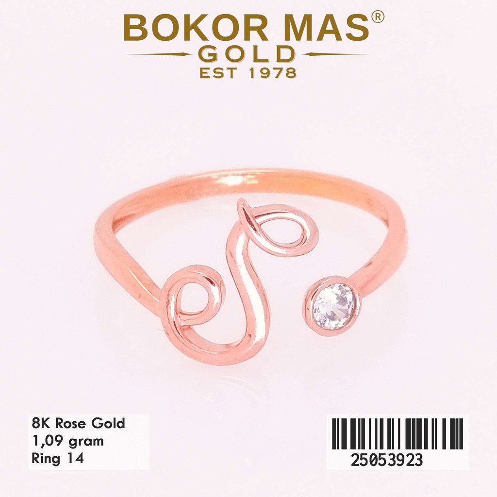 BokorMas Gold Cincin Variasi Huruf S Permata Emas Asli Kadar 8K 25053923