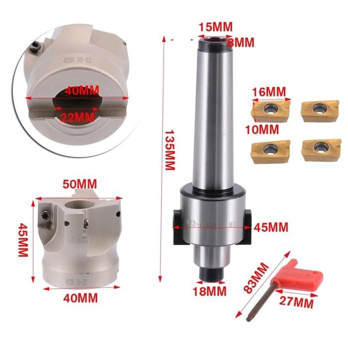 facemill. pisau milling 50mm set insert dan arbor fmb22 for bor frais