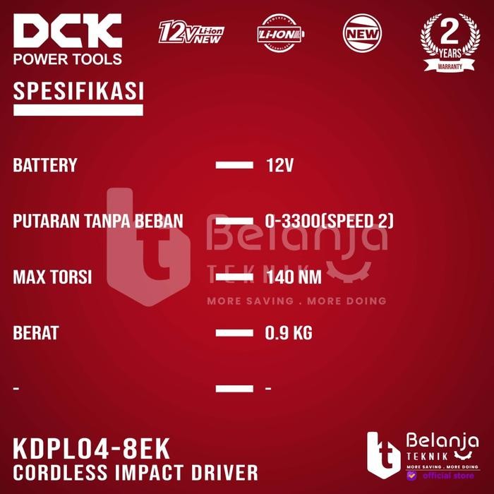 DCK Brushless Impact Driver Cordless 12V KDPL04-8EK Bor Obeng KDPL 04