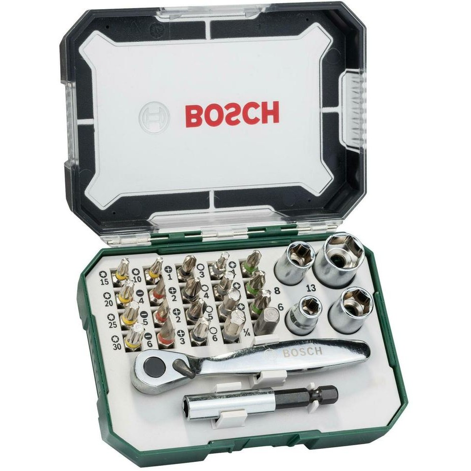 Mata Obeng dan Kunci Shock Set Bosch 26 PCS Screwdriver Bit Set Ratchet EH SD Set 26PCS