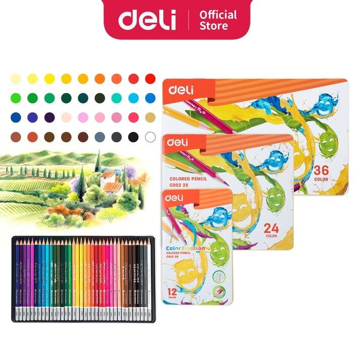 

DISKON DELI PENSIL WARNA CELUP HALUS 12/24/36 WARNA, BENTUK SEGITIGA ERGONOMIS EC00205 EC00225