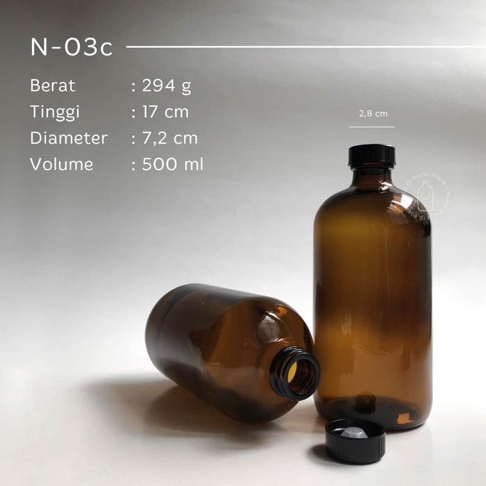 Botol kaca 500ml amber - botol juice kopi - Boston Round