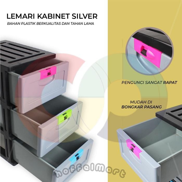 Lemari Kabinet Familly Silver Susun 3 Laci Plastik