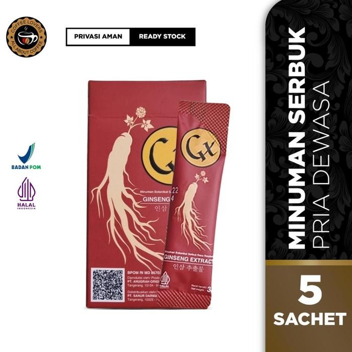 

GX Ginseng Extract 1 Box Isi 5 Sachets Minuman Serbuk Ginseng Rasa Raspberry Penambah Durasi