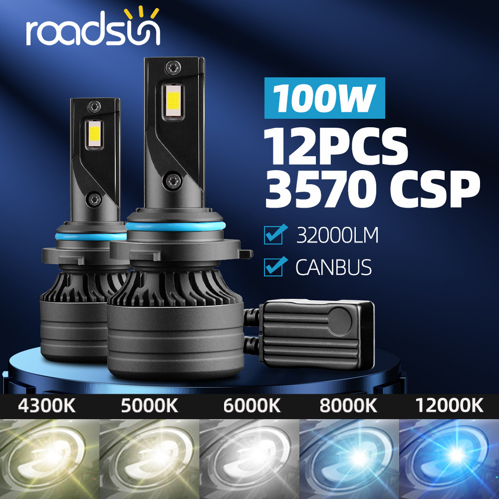 Roadsun H7 LED Headlights Canbus 100W 32000LM H1 H4 H11 9005 9006 HB3