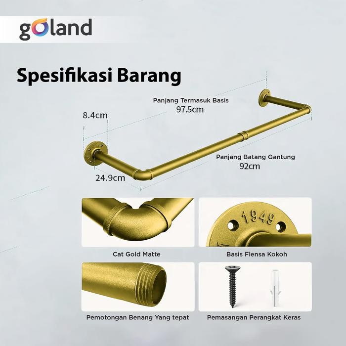 Termurah- Goland Gantungan Baju Tembok Gantungan Baju Besi Multifungsi Gold