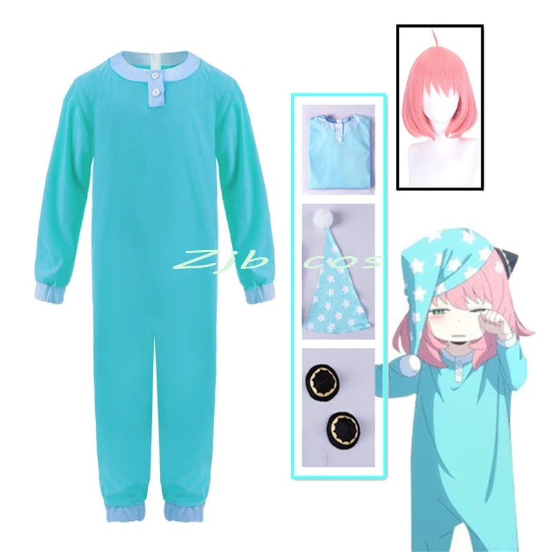 Anime Spy X Family Cosplay Costume Anya Forger Cosplay Pajamas Blue Jumpsuit With Hat Adults Kids