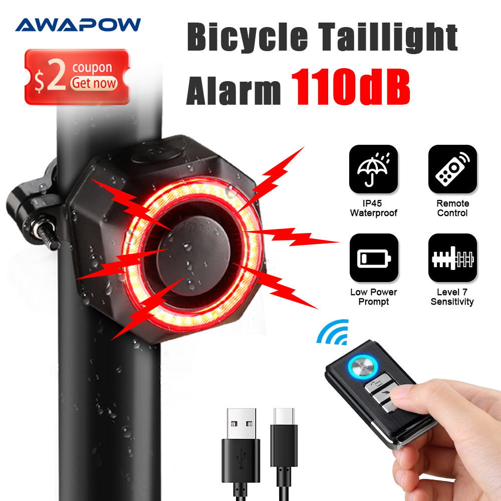 Awapow Lampu Belakang Alarm Sepeda Pencuri Lampu Sepeda USB Pengisi